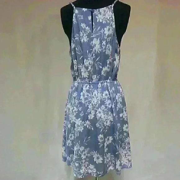 Dusty Blue & Cream Spaghetti Strap Summer Dress with Crochet Lace Trim Size L - Picture 2 of 9